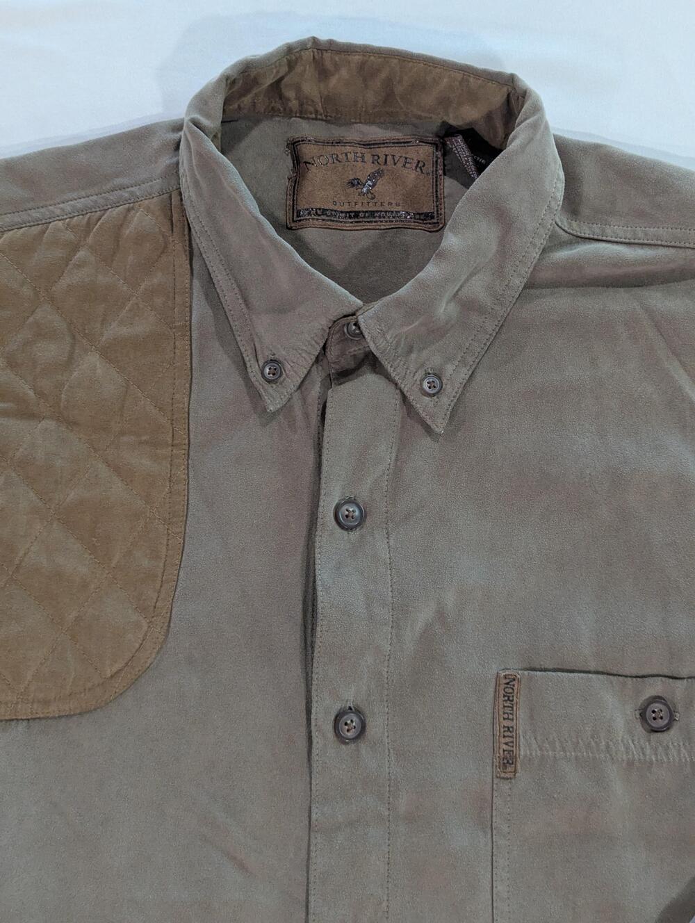 North River Shirt Mens L Green Quilted Long Sleeve Button Up Hunting Padded